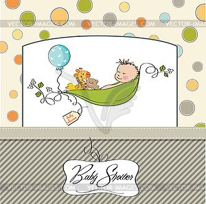 Little boy sleeping in pea been, baby announcement - vector clipart