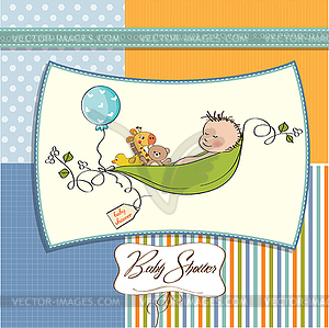 Little boy sleeping in pea been, baby announcement - vector clipart