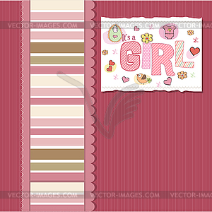 Baby girl shower card - color vector clipart