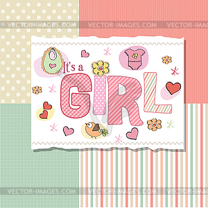 Baby girl shower card - vector image