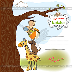 Funny cartoon birthday greeting card - royalty-free vector clipart