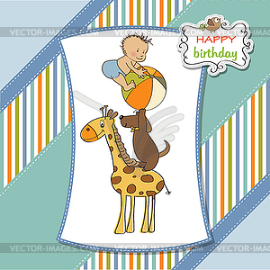 Funny cartoon birthday greeting card - vector clipart