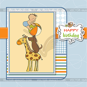 Funny cartoon birthday greeting card - vector clipart