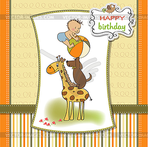 Funny cartoon birthday greeting card - vector image