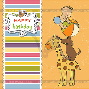 Funny cartoon birthday greeting card - vector clipart