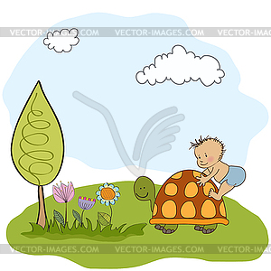 Funny baby boy announcement card - color vector clipart