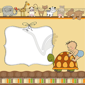 New baby announcement card with little boy - vector image