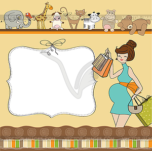 New baby announcement card with pregnant woman - vector image