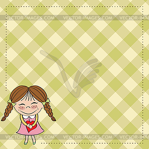 Funny girl with hearts. Doodle cartoon character - vector clipart