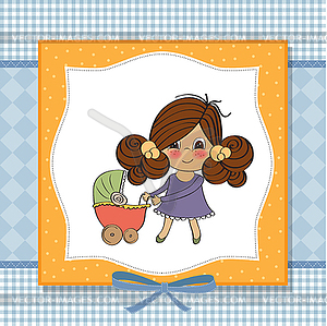 Young lady and pram - vector clipart