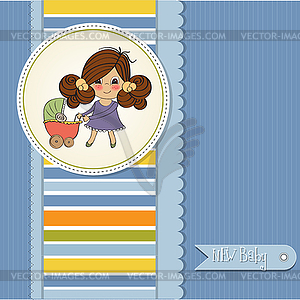 Young lady and pram - vector clipart / vector image