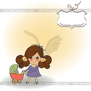 Young lady and pram - vector clip art