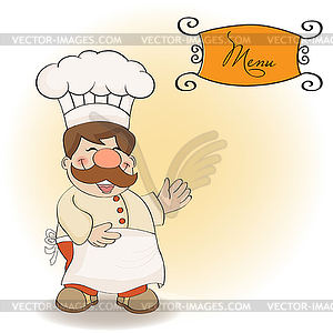 Background with Smiling Chef and Menu - vector clip art