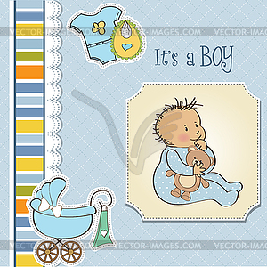 Baby announcement card with little boy - vector image