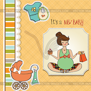 Baby announcement card with pregnant woman - vector image