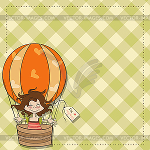 Happy girl flying with balloon flying - vector image