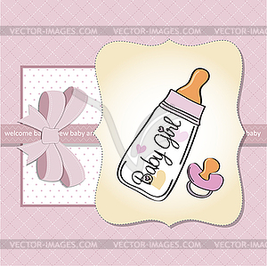 New baby girl announcement card with milk bottle an - stock vector clipart