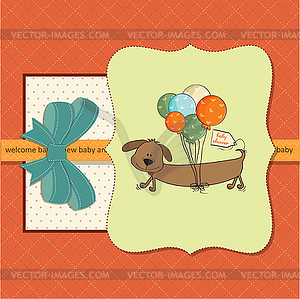 Baby shower card with long dog and balloons - vector EPS clipart