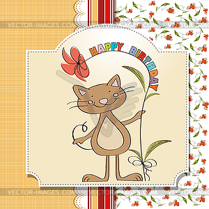 Birthday card with funny cat - vector clipart