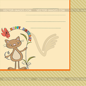 Birthday card with funny cat - vector image