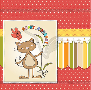 Birthday card with funny cat - vector image