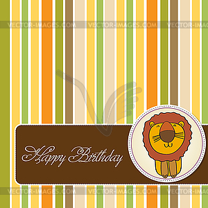 Childish baby shower card with cartoon lion - vector clipart