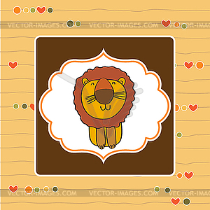 Childish baby shower card with cartoon lion - vector clipart