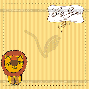 Childish baby shower card with cartoon lion - vector clip art