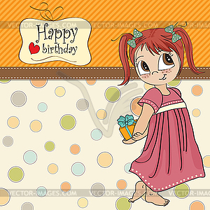 Pretty young girl she hide gift - vector clip art