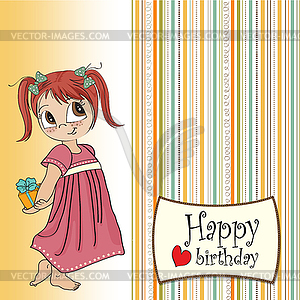 Pretty young girl she hide gift - vector clipart