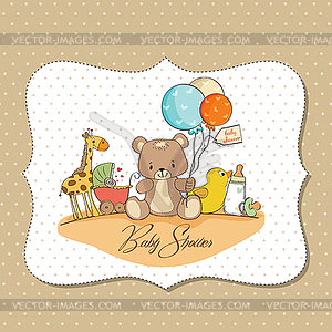 Baby shower card with toys - vector clip art