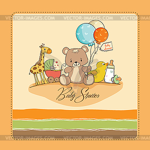 Baby shower card with toys - vector image