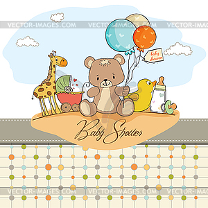 Baby shower card with toys - vector clip art