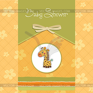 New baby announcement card with giraffe - color vector clipart