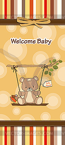 Baby greeting card with teddy bear - vector clip art