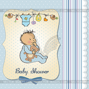 Baby announcement card with little boy - vector EPS clipart