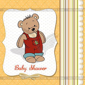 Baby shower card with teddy bear toy - vector image