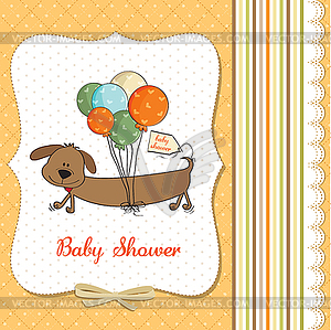 Baby shower card with long dog and balloons - vector image