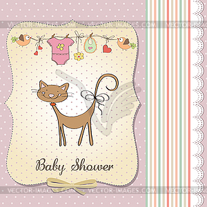 New baby shower card with cat - vector image