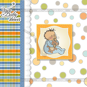 Baby announcement card with little boy - vector clipart