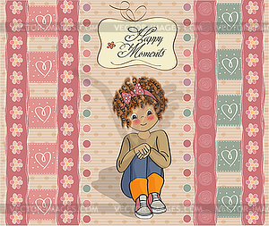 Curly girl in happy moment - vector clip art