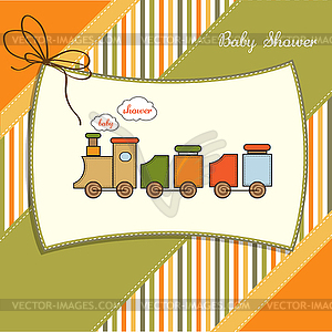 Baby shower card with toy train - vector image