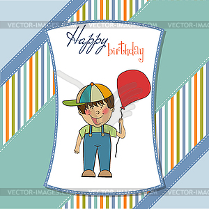 Birthday greeting card with little boy - vector clipart
