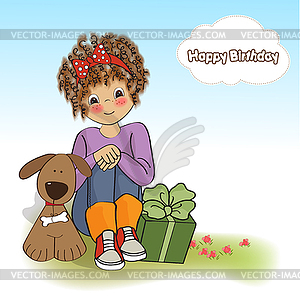 Birthday greeting card with pretty little girl - vector clipart