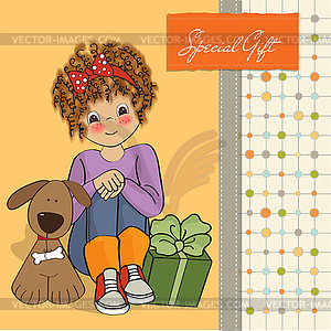 Birthday greeting card with pretty little girl - vector clip art