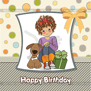 Birthday greeting card with pretty little girl - vector image