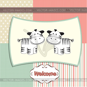 New baby twins arrived card with zebra - vector image