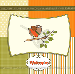 Welcome baby card with funny little bird - vector EPS clipart