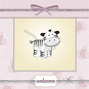 Cute baby shower card with zebra - vector image