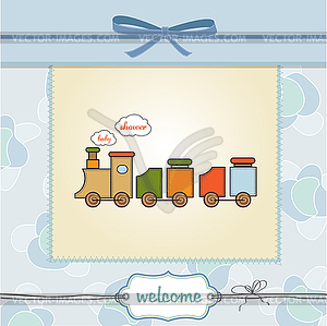 Baby shower card with toy train - vector image